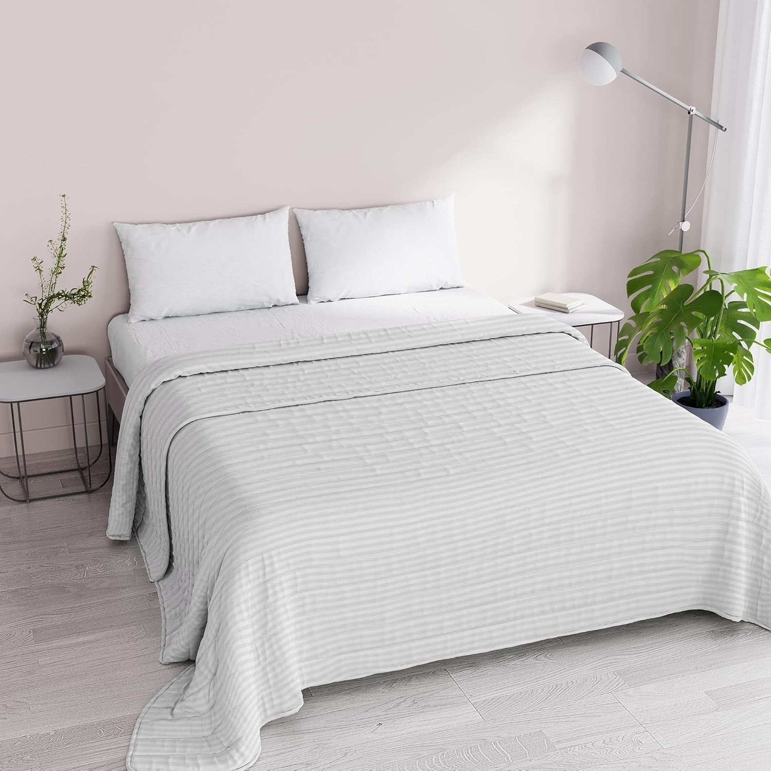 Kołdra letnia Satyna Paski, poliester, kremowy, 260X250 Cm Kołdry i kołdry Naty Shop Biały 260X250 Cm