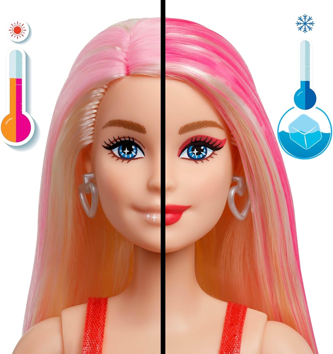 Lalka Barbie Party bez pudełka i akcesoriów, seria Glam Party z 10 niespodziankami, w tym jasnoczerwona lalka z efektem zmiany koloru, JFY68