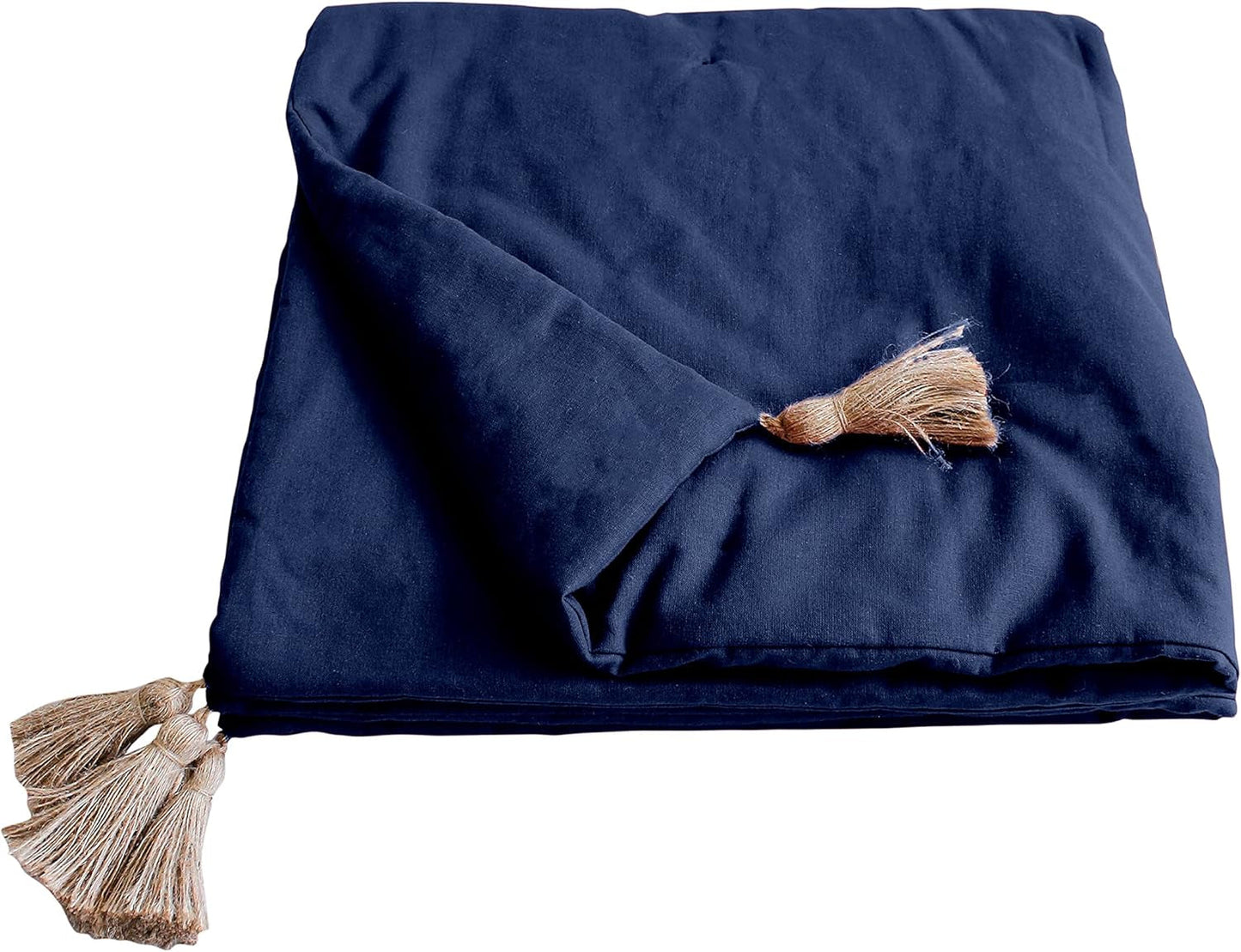 Enjoy Home - Kolekcja Panama - Kołdra z 4 jutowymi frędzlami - 100% bawełna - Certyfikat Oeko-Tex - 90 X 190 cm - Kolor: granatowy Kołdry i kołdry Naty Shop