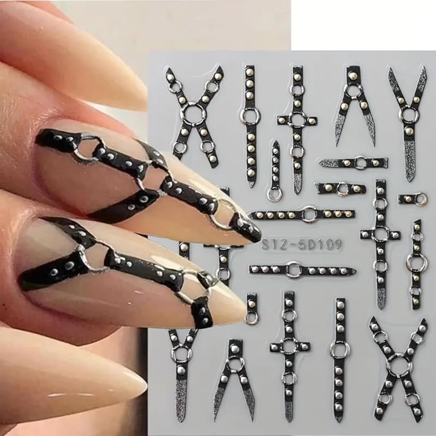 2 szt. 5D wytłoczony gotycki punk Nagelsticker, naklejka Nagel Selbstklebend Kreuz Und X-Form Halloween Nagelaufkleber, Nageldesign Zubehör Für Damen Nail Art