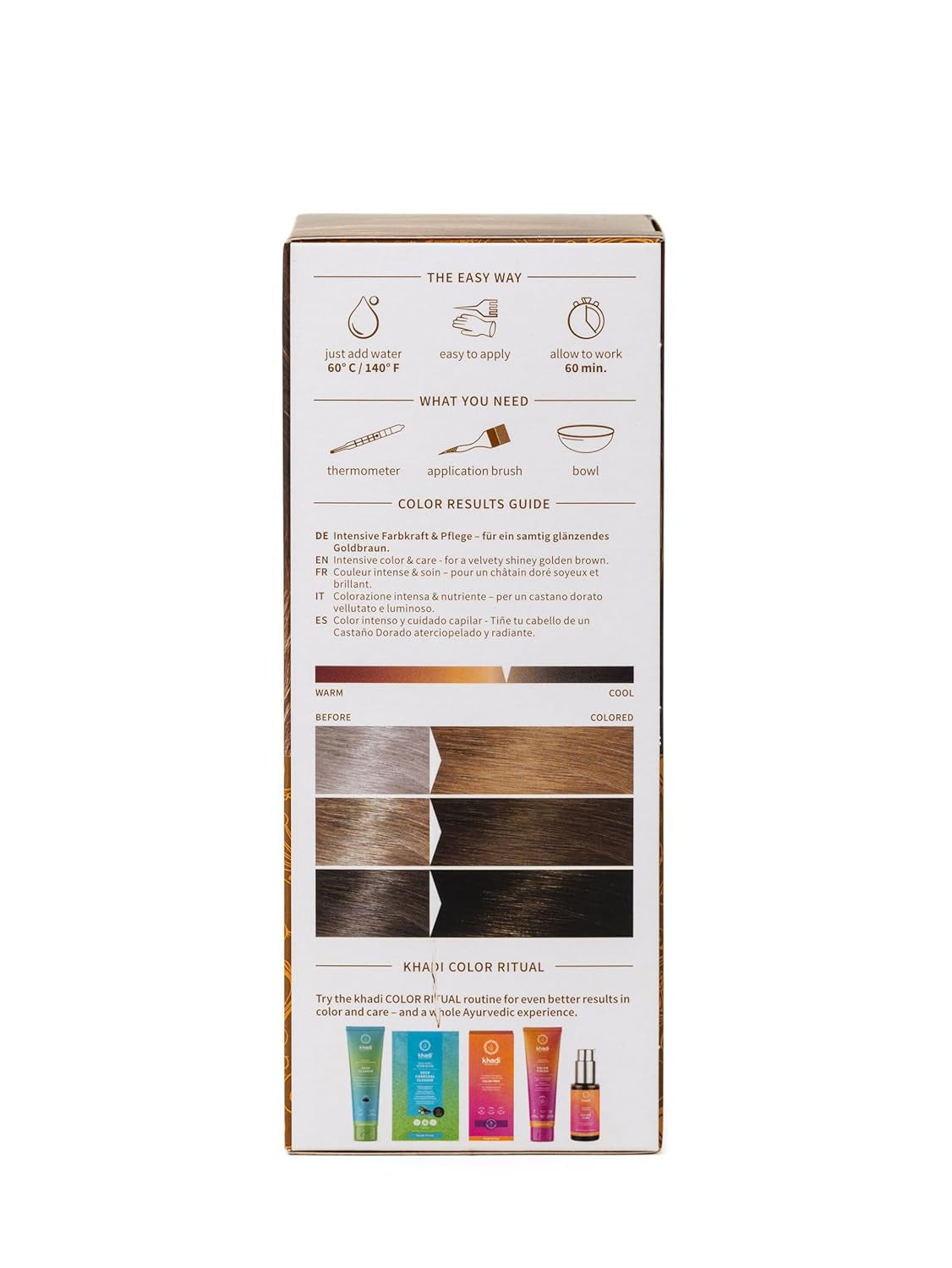 khadi GOLDBRAUN ziołowa farba do włosów, kolor włosów od jasnego bursztynu do miękkiego i błyszczącego złocistego brązu, 100% ziołowa naturalna farba do włosów, naturalna i wegańska, certyfikowane kosmetyki naturalne, 100g Naty Shop Farba do włosów