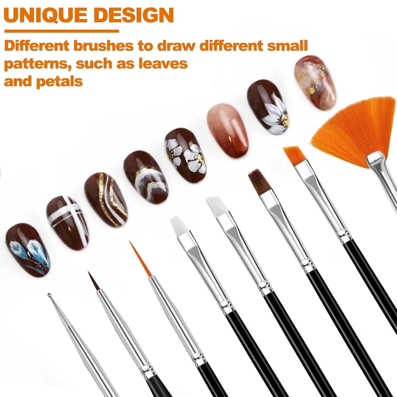 Hanyousheng 20 Stück Nagel Pinsel Set, 15 Stück Nageldesign Pinsel, 5 Stück Nail Art Rozsianych narzędzi do samodzielnego projektowania paznokci