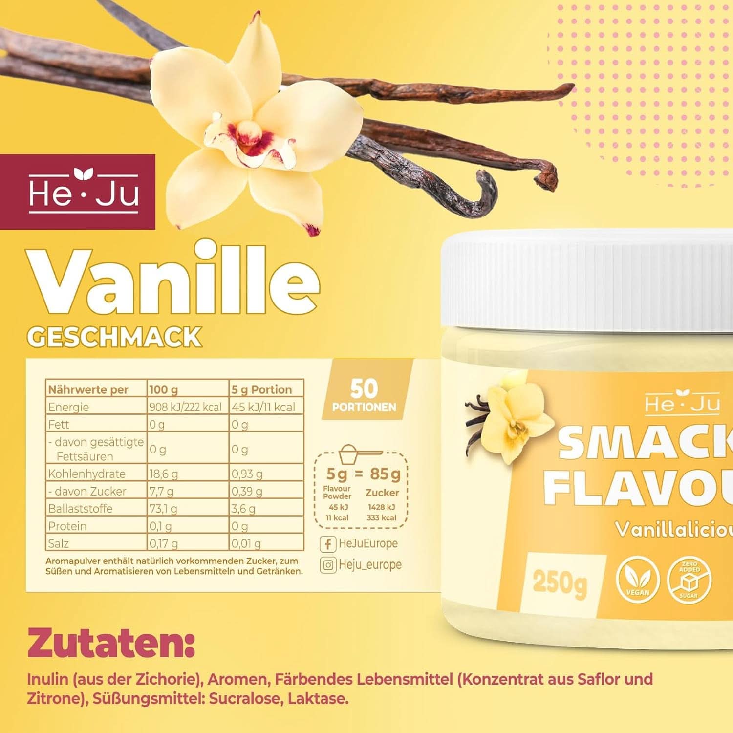 He-Ju, Proszek o smaku waniliowym, 250 gramów Aromas Naty Shop