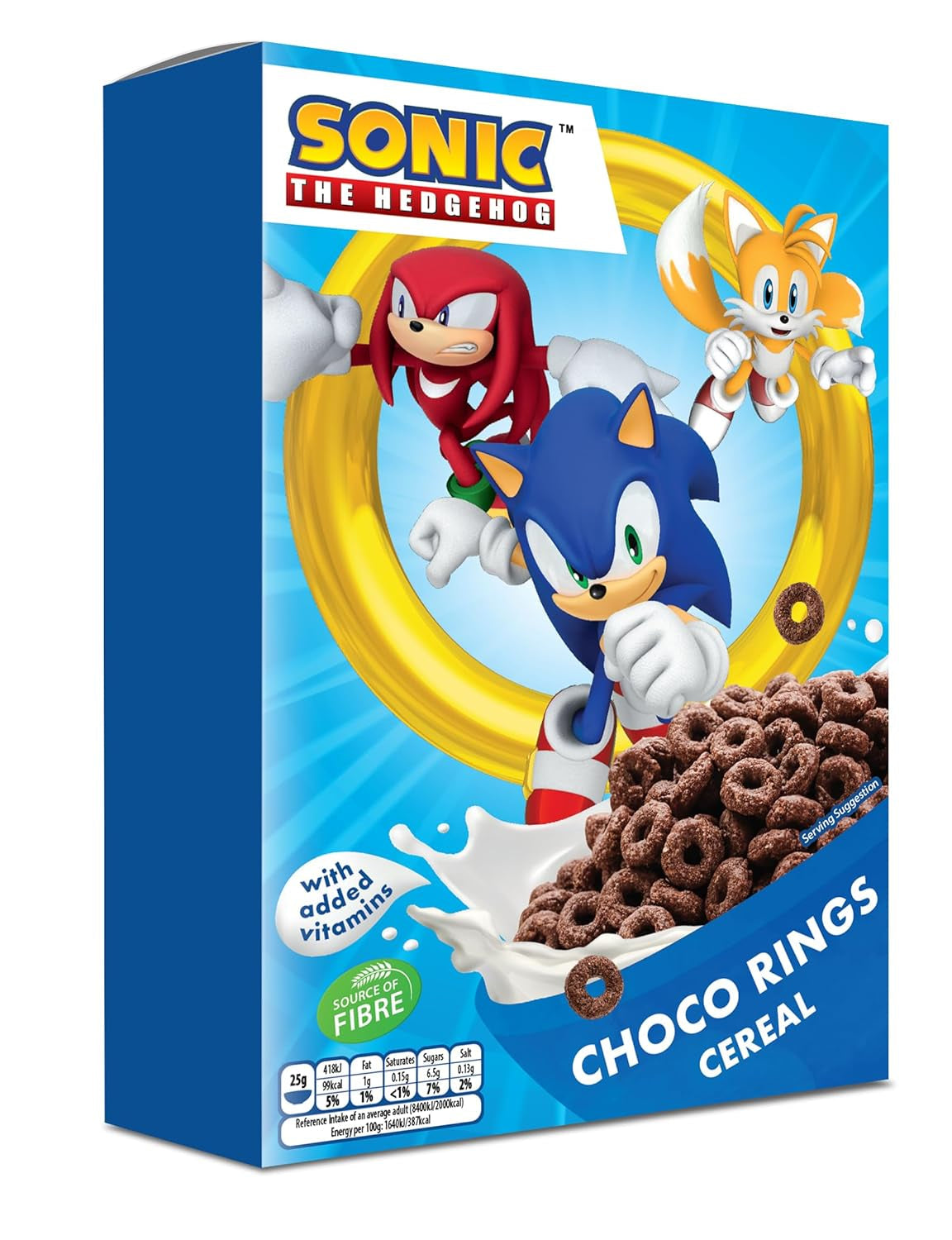 Sonic Choco Rings Krążki z czekolady zbożowej, pszennej, owsianej i kukurydzianej na idealne śniadanie, z dodatkiem witamin, 1 opakowanie (1 x 350g)