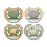 Smoczki Philips AVENT ultra air — zestaw 4 oddychających smoczków niezawierających BPA dla dzieci w wieku 6–18 miesięcy, w tym etui do przenoszenia i sterylizacja, wzór żółwia/wieloryba (model SCF085/66)
