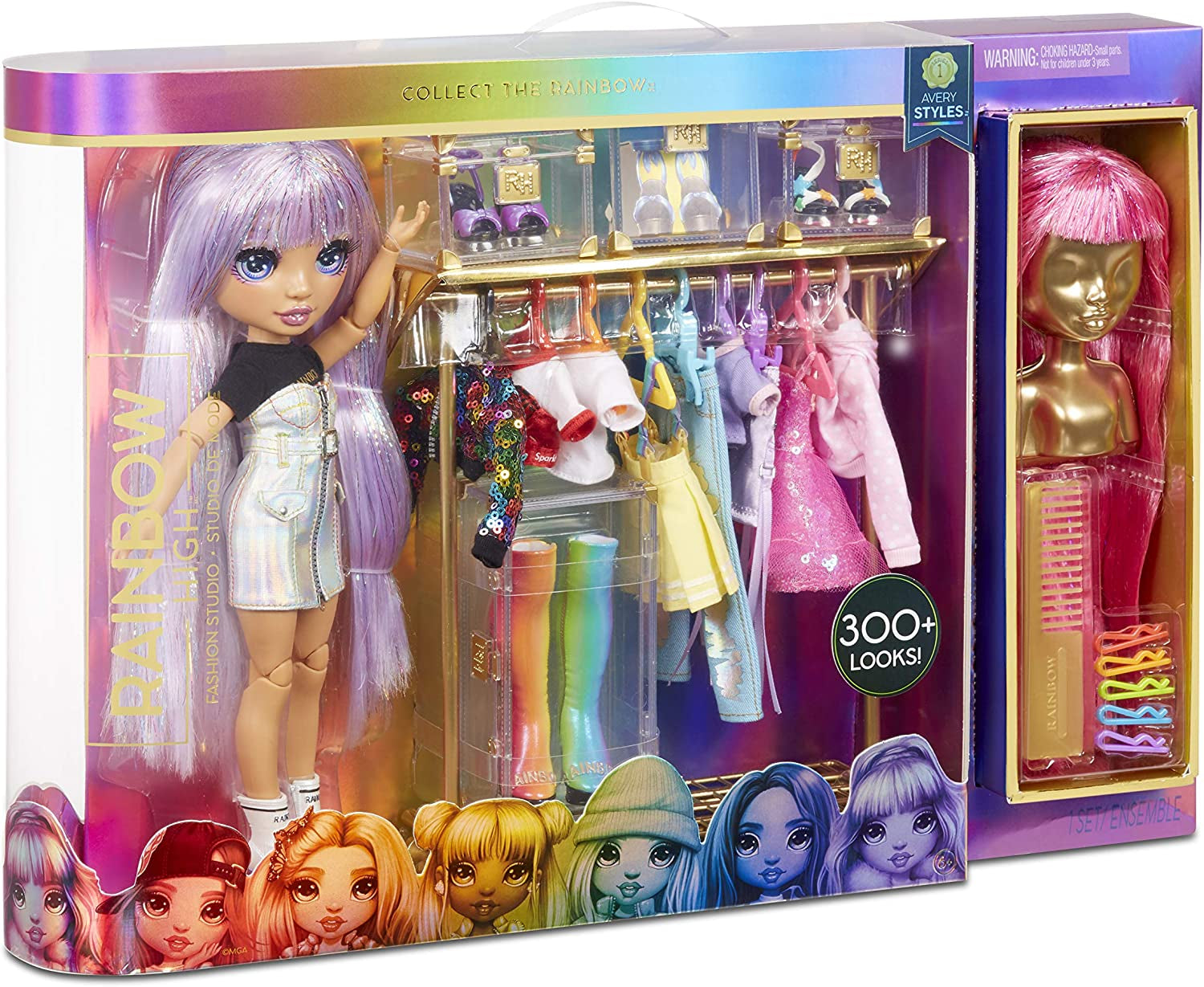 Rainbow High 571049 Fashion Studio - Ekskluzywna lalka z ubrankami, akcesoriami i 2 błyszczącymi perukami - Stwórz ponad 300 strojów!