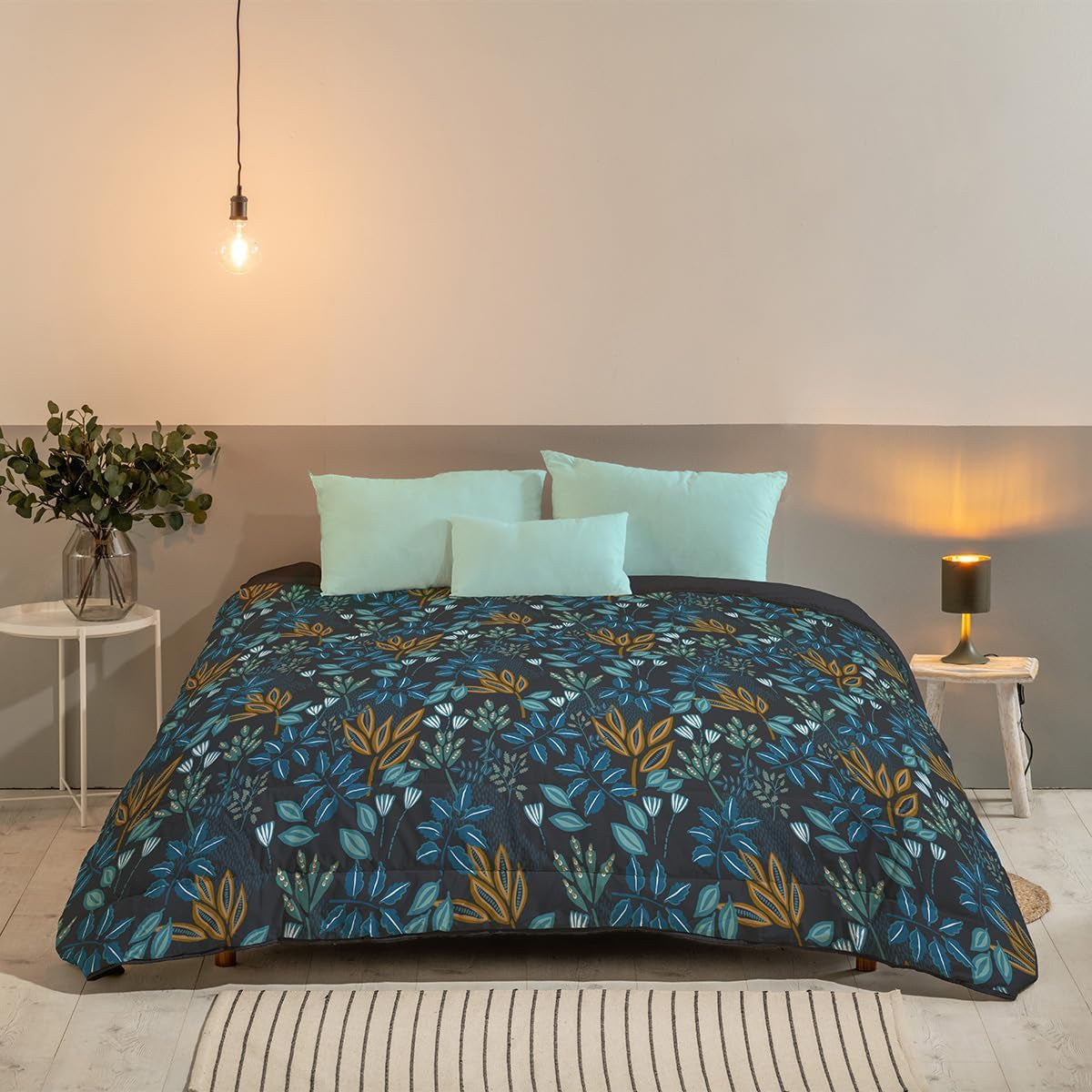 Bleu Câlin Printed 1-osobowa kołdra Hermance, poliester, niebieski/szary, 140 x 200 cm Kołdry i kołdry Naty Shop niebieski/szary 220X240 cm