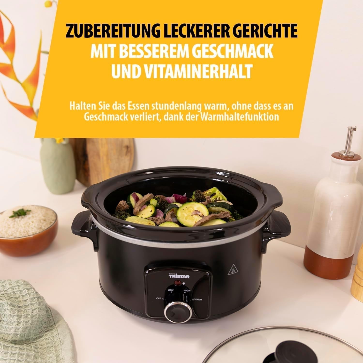 Wolnowar Tristar VS-3915, garnek ceramiczny ze stali nierdzewnej z 2 stopniami grzania i funkcją utrzymywania ciepła, Wolnowar 3,5 L Naty Shop