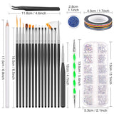 Zestaw MELLIEX 45 Stück Nail Art Dekoration Zubehör, Nägel Pinsel Strasssteine ​​​​Glitzer Goldfolie Nageldesign Dotted Pen Streifenband Für Nagelkunst Zestaw do manicure