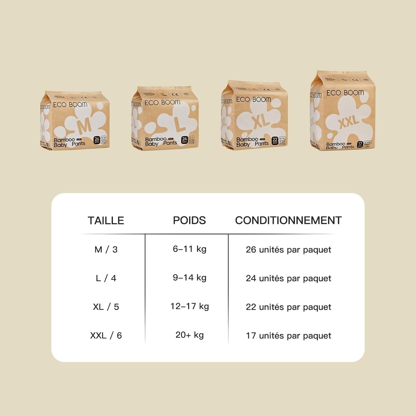 ECO BOOM Bambusowe pieluchy dla niemowląt - Rozmiar 6 (20kg), Roślinne pieluszki typu pull-up (17szt) - Premium Organic, Bezzapachowe, Przyjazne dla skóry, Super chłonne