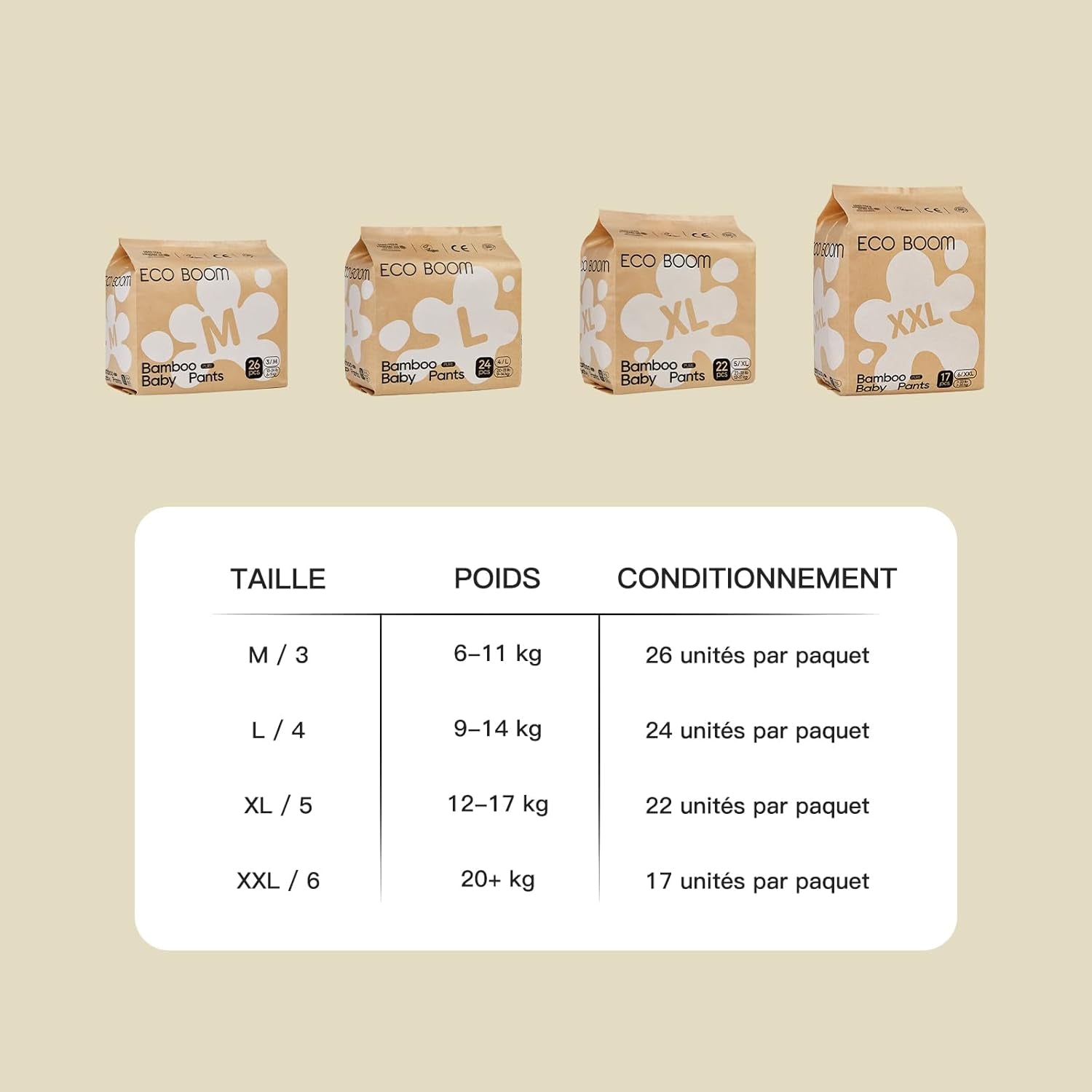 ECO BOOM Bambusowe pieluchy dla niemowląt - Rozmiar 6 (20kg), Roślinne pieluszki typu pull-up (17szt) - Premium Organic, Bezzapachowe, Przyjazne dla skóry, Super chłonne