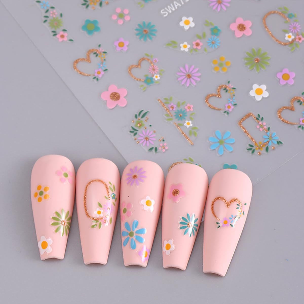 JMEOWIO Nagelsticker Blume 9 Blatt Nail Art Naklejka Selbstklebend Nagelaufkleber Frühling Letnia dekoracja kwiatowa Nageldesign Zubehör