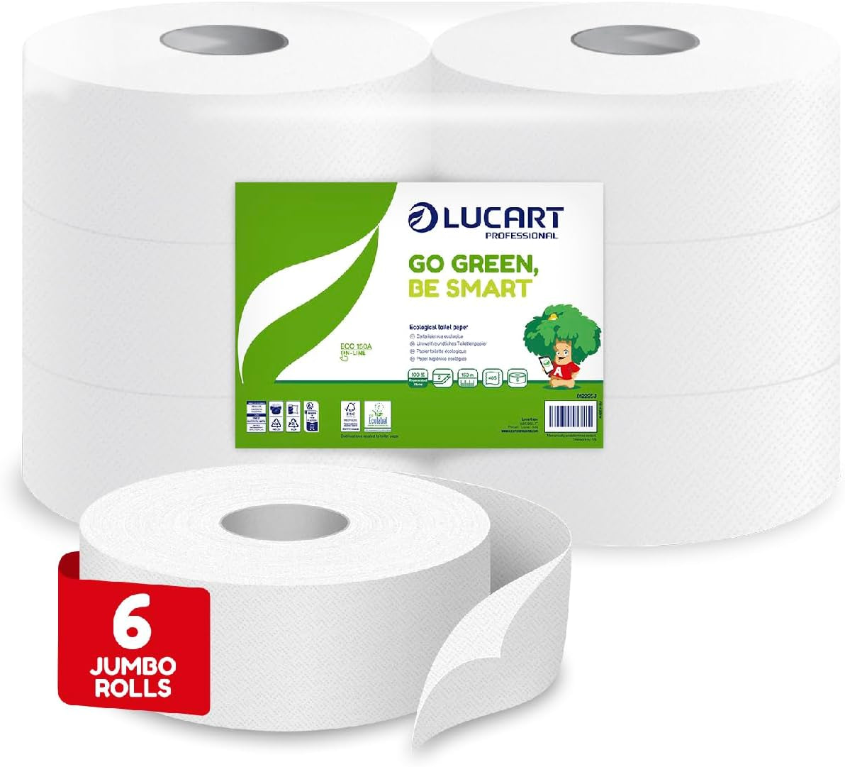Papier toaletowy Jumbo Eco w rolce, 2-warstwowy, krem ​​do mycia rąk o formule oczyszczającej, nawilżającej i wygładzającej - o kwiatowym zapachu - 5L, 6 sztuk (1 opakowanie)