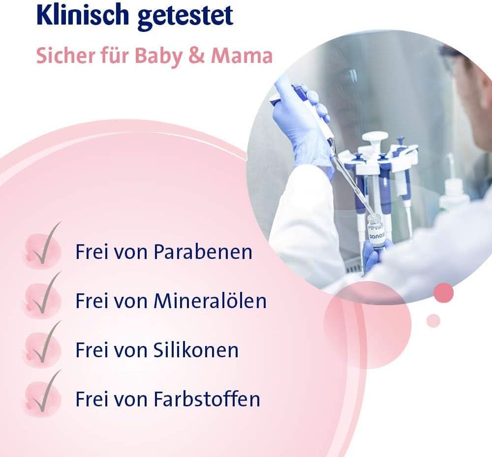 Sanosan Stretch Mark Minimiser, testowany klinicznie - redukujący rozstępy po ciąży, bez oleju parafinowego, barwników, silikonów, 75 ml Kosmetyki i Uroda Naty Shop