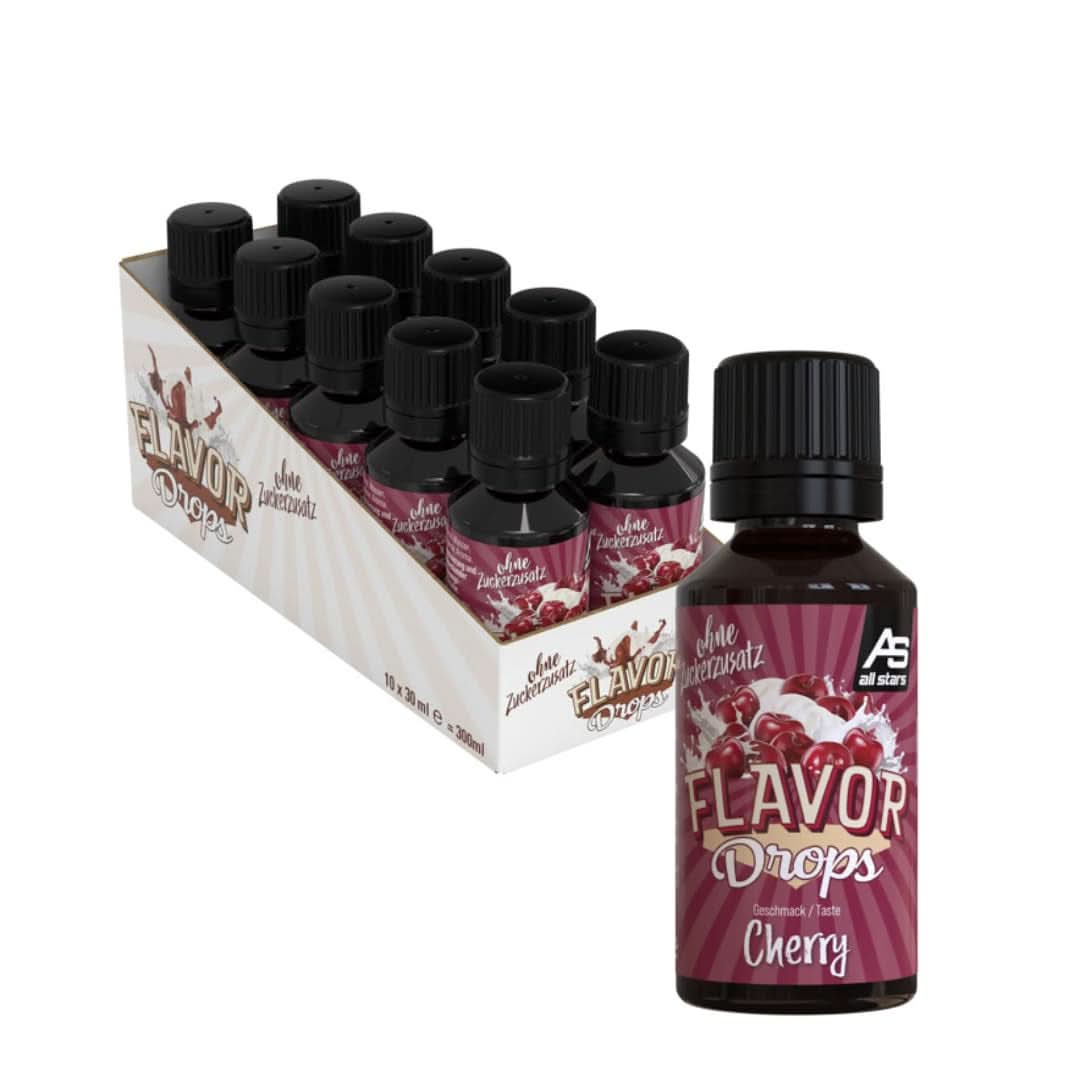 ALL STARS Flavour Drops, Krople smakowe bez dodatku cukru i bez kalorii - Słodycz i aromat do potraw, 30 ml Słodziki Naty Shop Wiśnie 10 x 30 ml