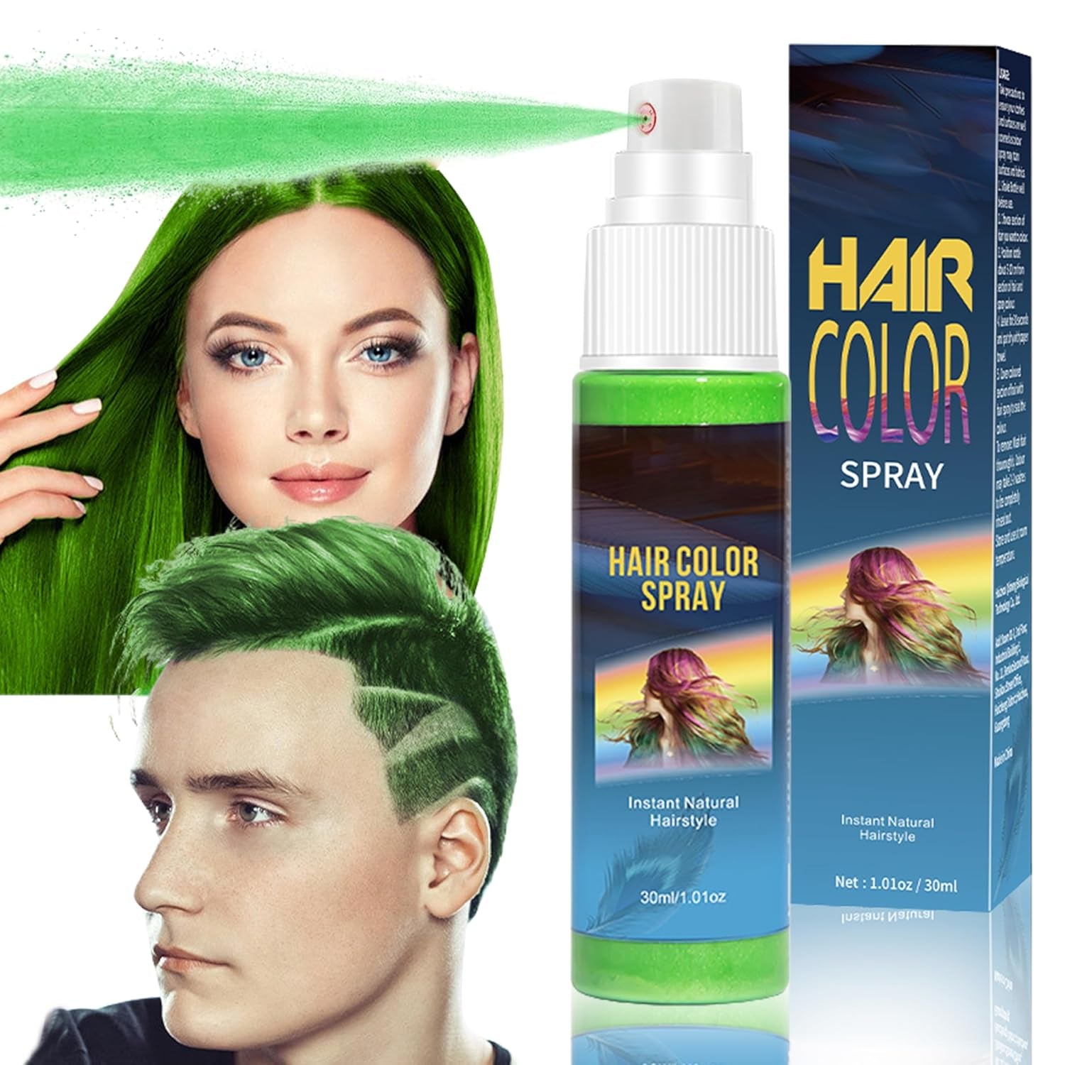 Lakier do włosów kolorowy - 30 ml Tymczasowy zielony spray koloryzujący do włosów, naturalna farba do włosów Tymczasowy spray koloryzujący do włosów, zmywalna farba do włosów na imprezę Cosplay Halloween (zielona) Farba do włosów Naty Shop Green