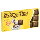 Schogetten dla dzieci, tabliczka czekolady 100g, mleczna czekolada z kremowym nadzieniem mlecznym, wygodnie porcjowana. Przysmak. Kawałek po kawałku.