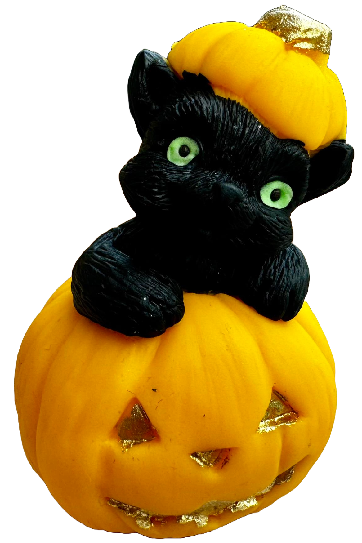 Jadalna dekoracja z pasty cukrowej, dynia i czarny kot na Halloween. Dekoracje z pasty cukrowej Naty Shop