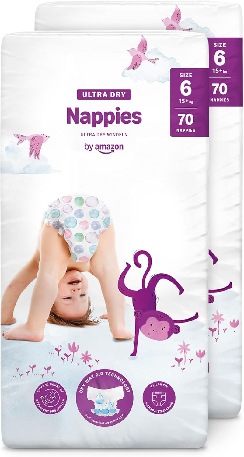 Pieluchy Amazon Ultra Dry, rozmiar 1 (2-5 kg) - pudełko miesięczne, białe, 96 sztuk (2 opakowania po 48) (dawniej marka Mama Bear, identyczny produkt)