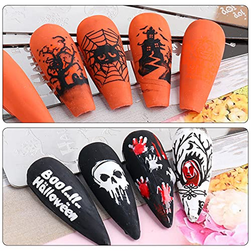 JMEOWIO Szablony do stemplowania paznokci Halloween 6 Stück Nagelstempel Szablony Nail Art Dekoration Nageldesign Zubehör Böse Gruselige Kürbis-Geisterhexe