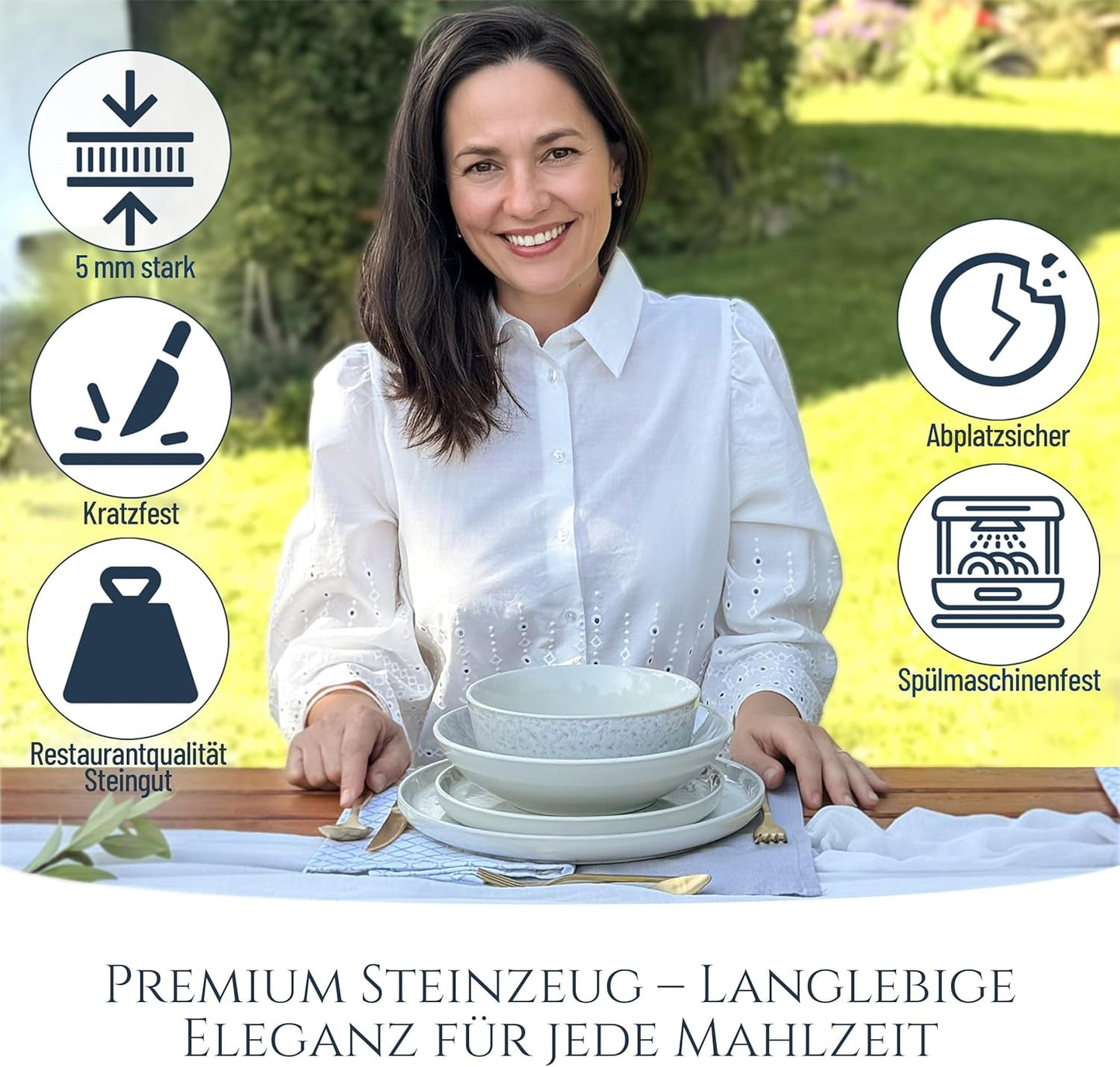 48-częściowy zestaw obiadowy z kamionki ceramicznej dla 12 osób, projekt Ibiza, ZWYCIĘZCA TESTU. Wspaniały śródziemnomorski zestaw zastawy stołowej z kamionki ceramicznej, zawierający miski i talerze. Zestaw zastawy stołowej Pure Living w kolorze beżowym.