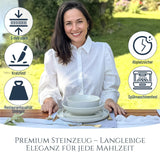 48-częściowy zestaw obiadowy z kamionki ceramicznej dla 12 osób, projekt Ibiza, ZWYCIĘZCA TESTU. Wspaniały śródziemnomorski zestaw zastawy stołowej z kamionki ceramicznej, zawierający miski i talerze. Zestaw zastawy stołowej Pure Living w kolorze beżowym.