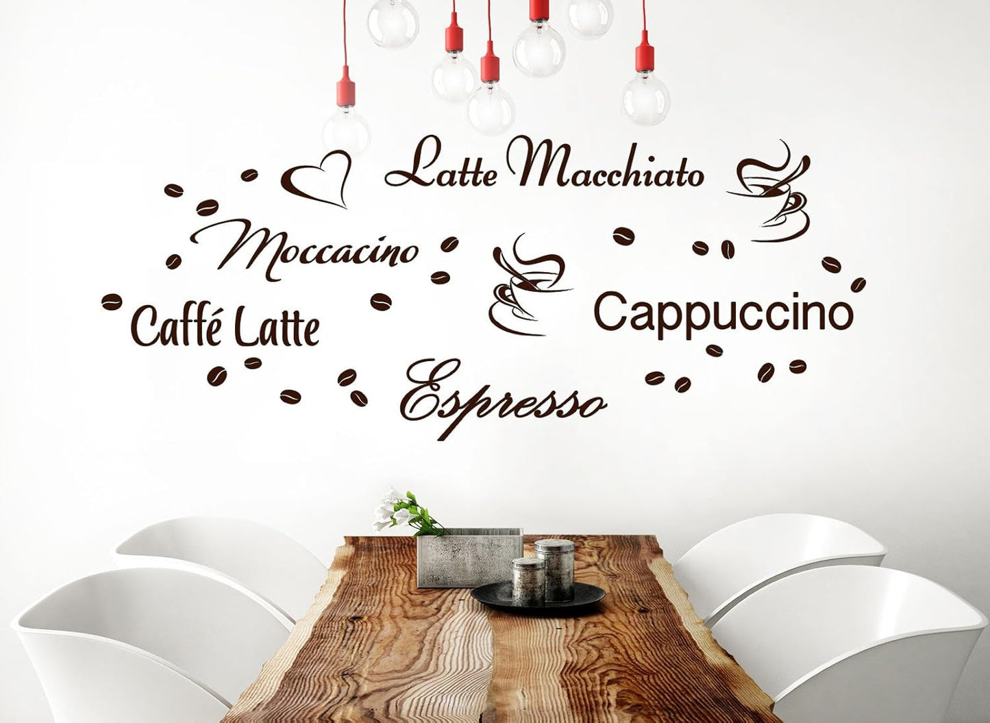 Wandtattoo Kaffee-Sorten I braun I Herz Kaffeetasse Kaffeebohnen Küche Esszimmer Naklejka Aufkleber Wandaufkleber Wandsticker G006