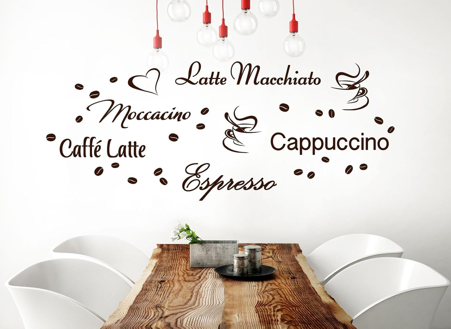 Wandtattoo Kaffee-Sorten I braun I Herz Kaffeetasse Kaffeebohnen Küche Esszimmer Naklejka Aufkleber Wandaufkleber Wandsticker G006