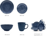 ECHTWERK „Alicia” 16-częściowy zestaw obiadowy w stylu vintage Nowoczesny design dla 4 osób Elegancki ciemnoniebieski zestaw obiadowy z kamionki z 4 talerzami 4 talerzami bocznymi 4 miskami 4 filiżankami do herbaty