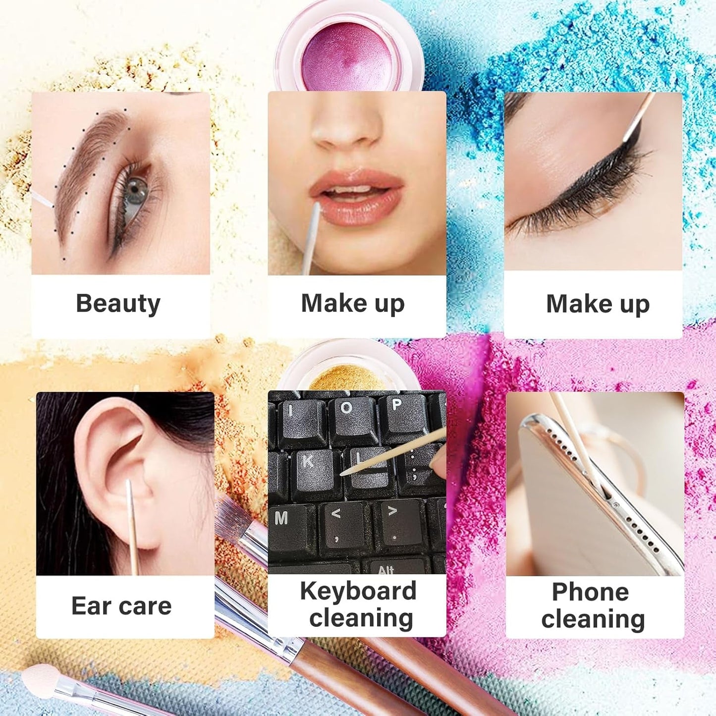 600 Stück Wattestäbchen Holz Spitz, Reinigungsstäbchen, Microbrush Stäbchen Wattestäbchen Für Tattoo, Augenbrauen, Uroda, Lippenstift, Wimpern, Makijaż, Nagel Zubehör, Augenbrauen Tattoo
