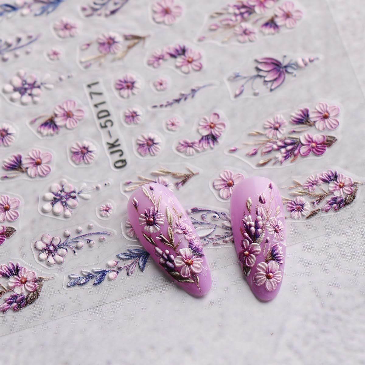 JMEOWIO 3D Nagelsticker Blumen Nail Art Naklejka Selbstklebend Nagelaufkleber 5D Stereoskopisch Frühling Sommer Dekoration Nageldesign Zubehör 4 Blatt