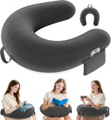 Poduszka do gier i czytania, poduszka do czytania na łóżko/kanapę/podłogę, poduszka do karmienia/szydełkowania z dużą ergonomiczną poduszką do gier, poduszka dla graczy na iPada/laptopa - czarna