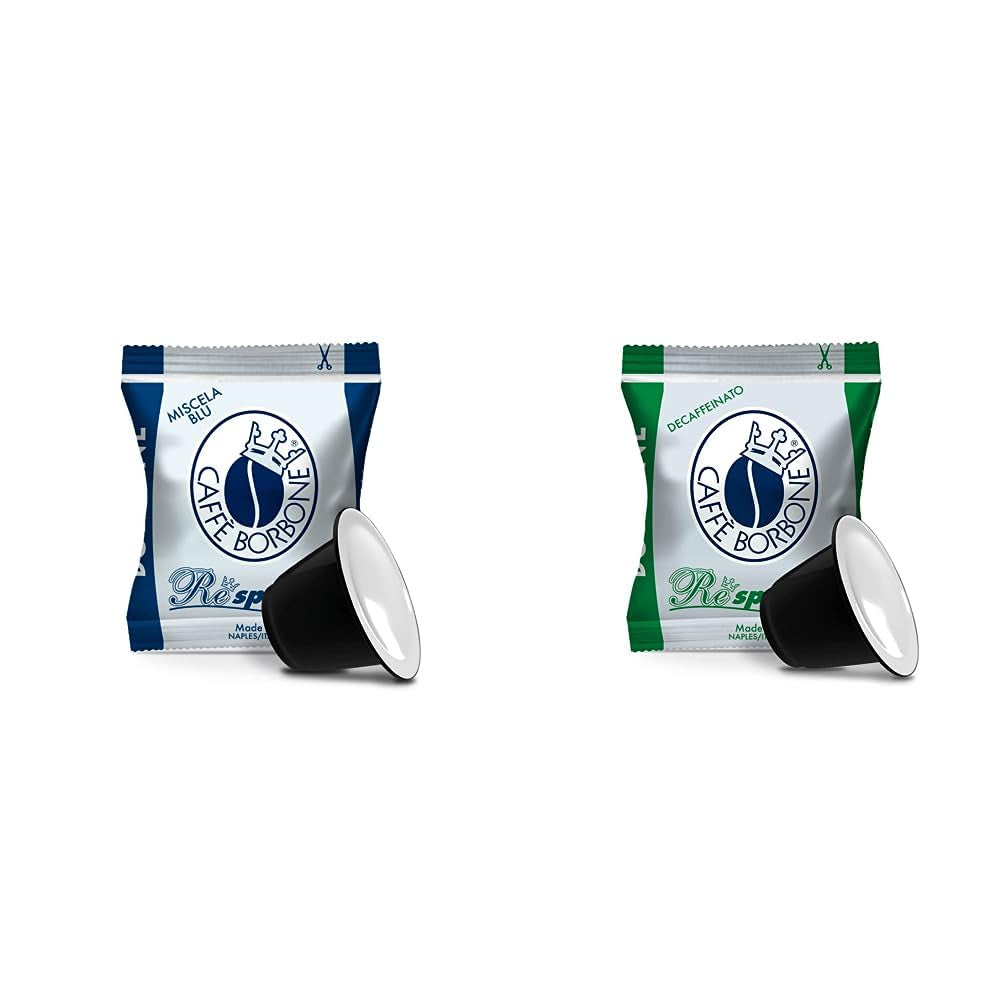 Caffè Borbone Kaffee Kapseln Respresso, Blaue Mischung, 100 stück & Kaffee Kapseln Respresso, Entkofeinierte Dek Mischung - 100 stück - Kompatybilny z Häuslichen Kaffeemaschinen Nespresso®*