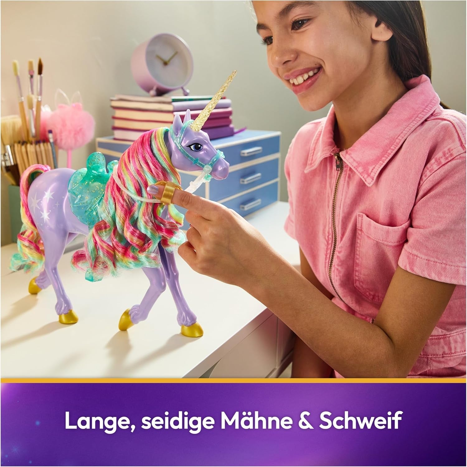 Wildstar Unicorn od Unicorn Academy - oryginalny jednorożec Sophia o wysokości 28 cm z serii Netflix z prawdziwą grzywą i ogonem, zdejmowaną uzdą, siodłem i szczotką, dla dzieci w wieku od 4 lat