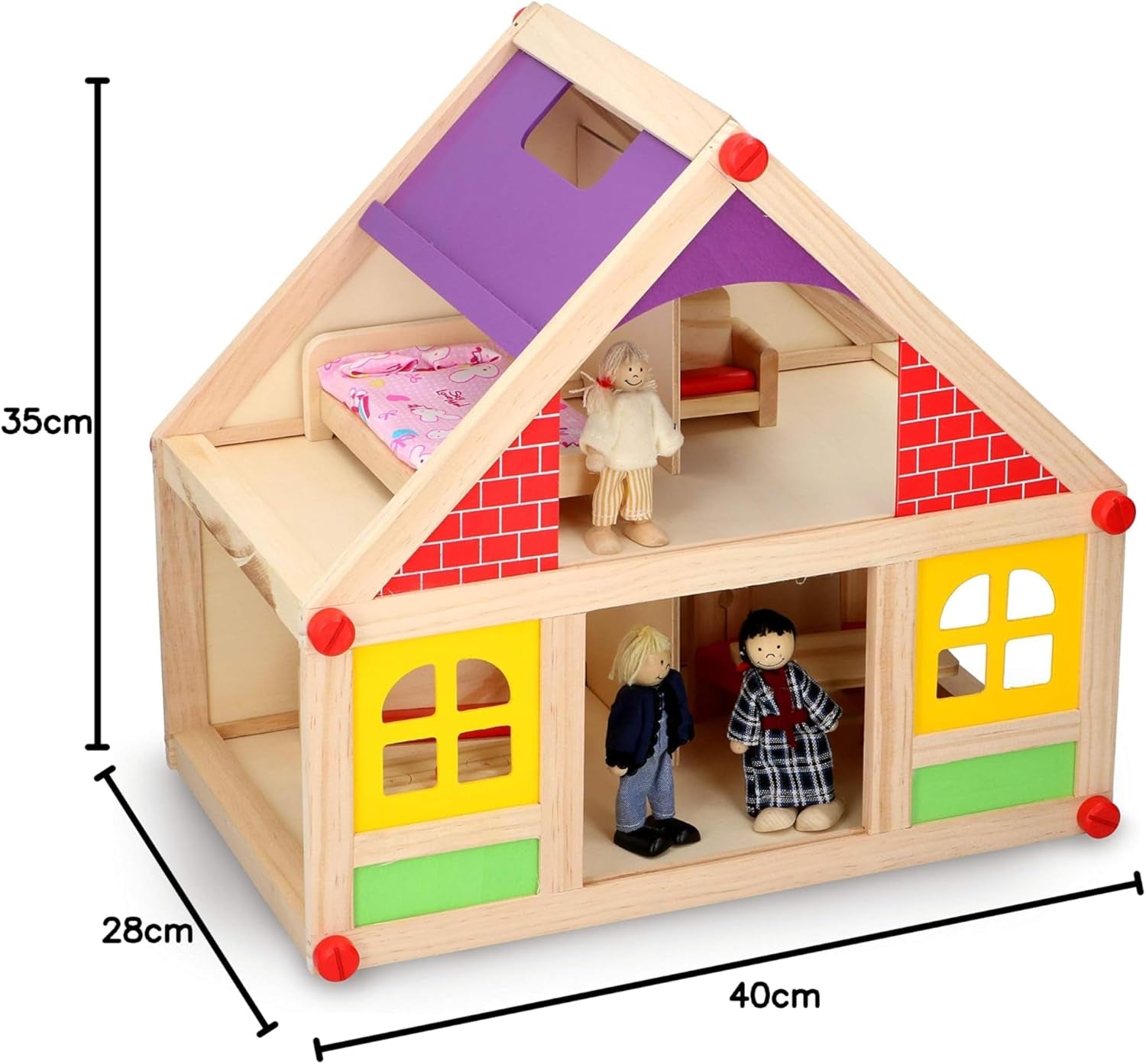 Marionetka Drewniane Zabawki - Drewniany domek dla lalek z meblami i lalkami - 11 sztuk Domki dla lalek Naty Shop