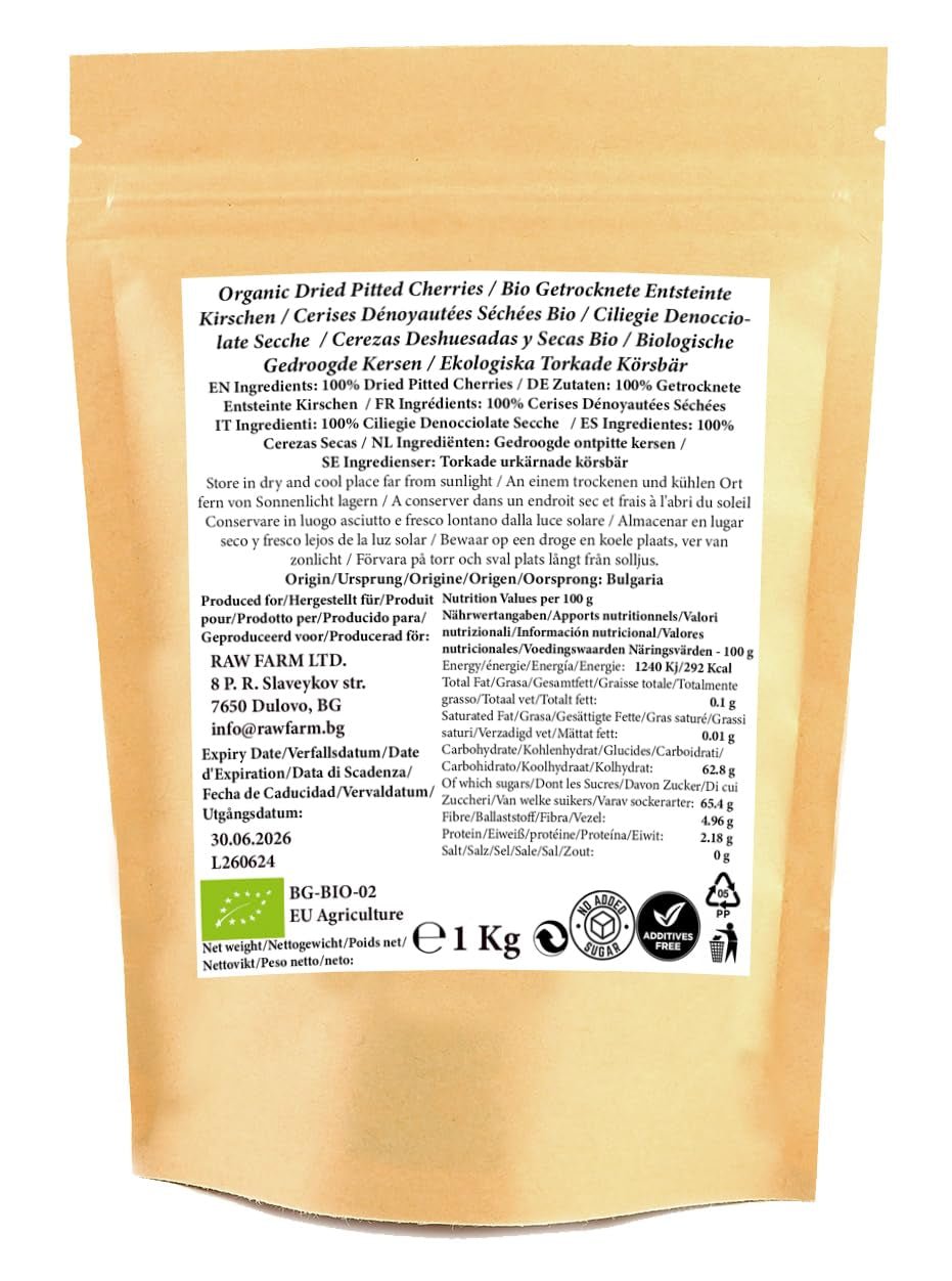 1 kg suszonych wiśni bio, bez pestek, bez dodatków, słodzików i konserwantów Produkty suszone Naty Shop