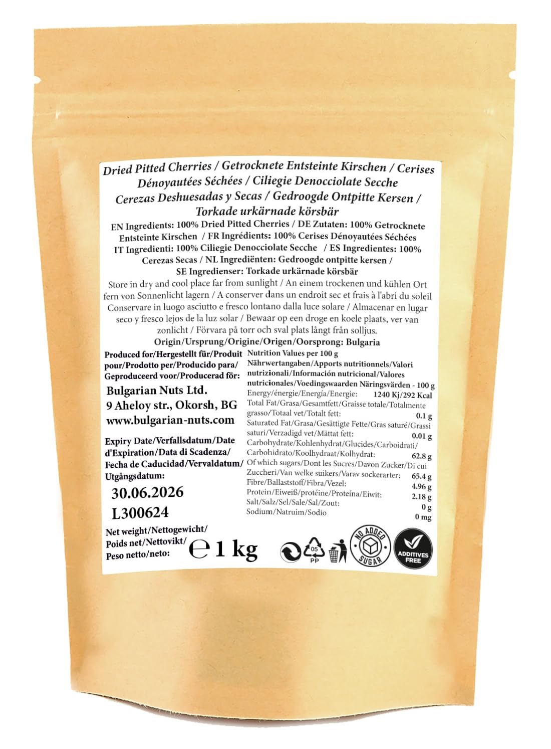 1 kg suszonych na słońcu, bez pestek, naturalnie słodkich wiśni - bez dodatku cukru, bez dodatków, bez konserwantów. Prawdziwe wiśnie - prawdziwy smak. Naty Kup produkty suszone