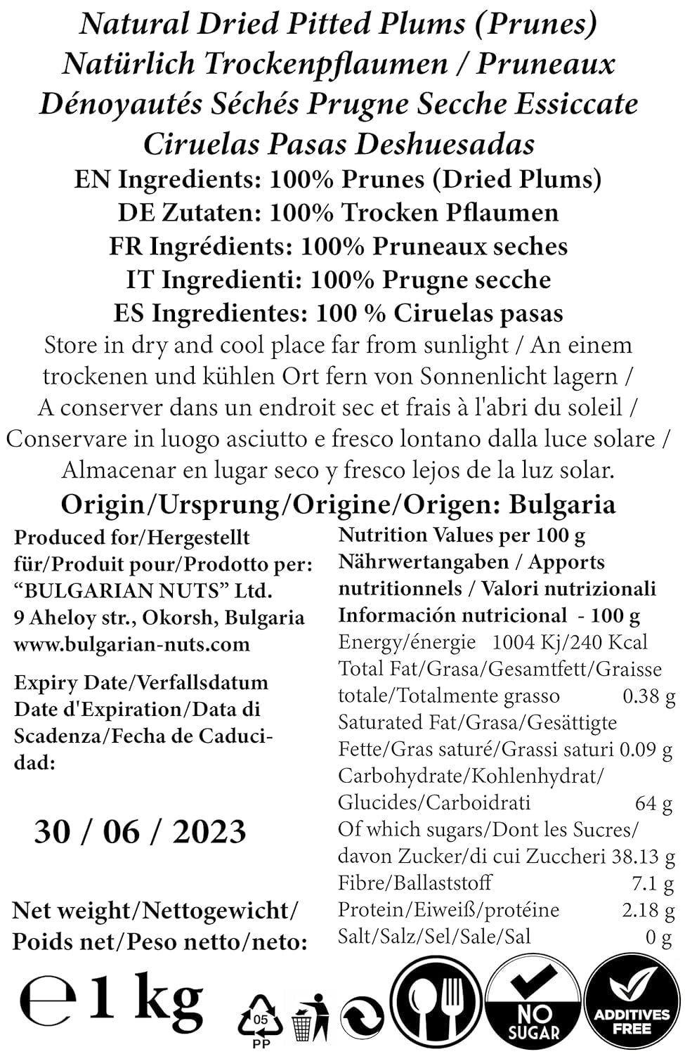 1 kg Naturalnie suszone śliwki, bez pestek, bez dodatków, bez cukru, bez słodzików, bez sztucznych składników, z bułgarskich ogrodów owocowych Produkty suszone Naty Shop