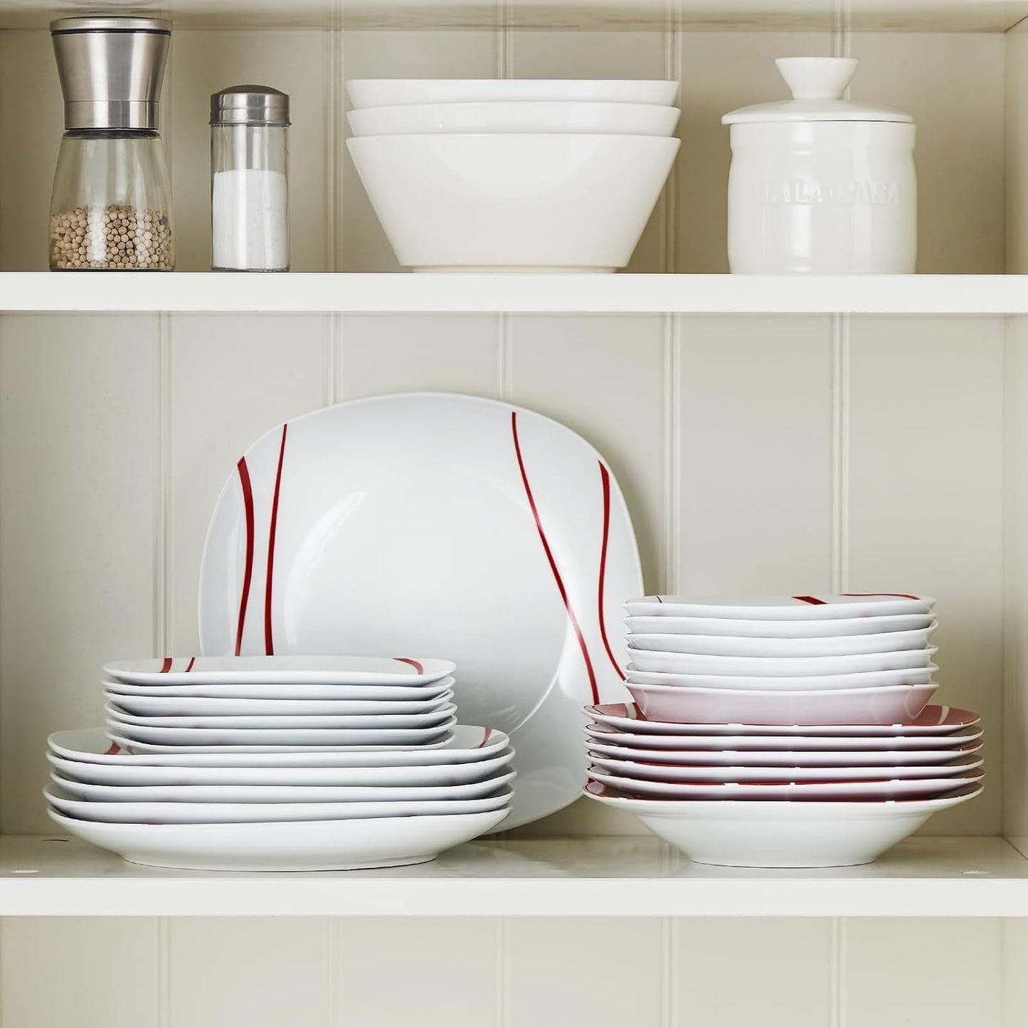Zestaw naczyń obiadowych MALACASA dla 6 osób, Zestaw naczyń obiadowych z porcelany Felisa 24 elementy, Nowoczesny zestaw naczyń obiadowych z 6 talerzami obiadowymi, talerzami deserowymi, talerzami i miskami Suma, Idealny na Boże Narodzenie i do codziennego użytku