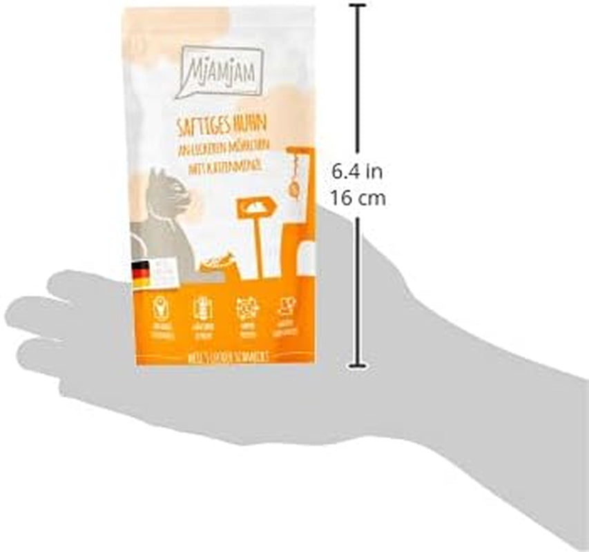 MjAMjAM - Mokra karma premium dla kotów - Wyciskana saszetka - Soczysty kurczak z pyszną marchewką, 12 opakowań (12 x 125 g), bez zbóż, z dodatkowym mięsem