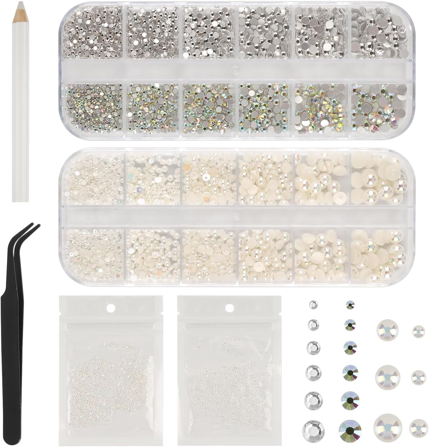 5820 Stück Strasssteine ​​​​Nägel, Glitzersteine ​​​​Nägel Und Halbrunde Perlen, AB Kristall Rhinestones, Flatback Nagel Steine ​​Mit Pinzette Und Stift Für Nagel/Diy (Mehrere Größen Und Farben)