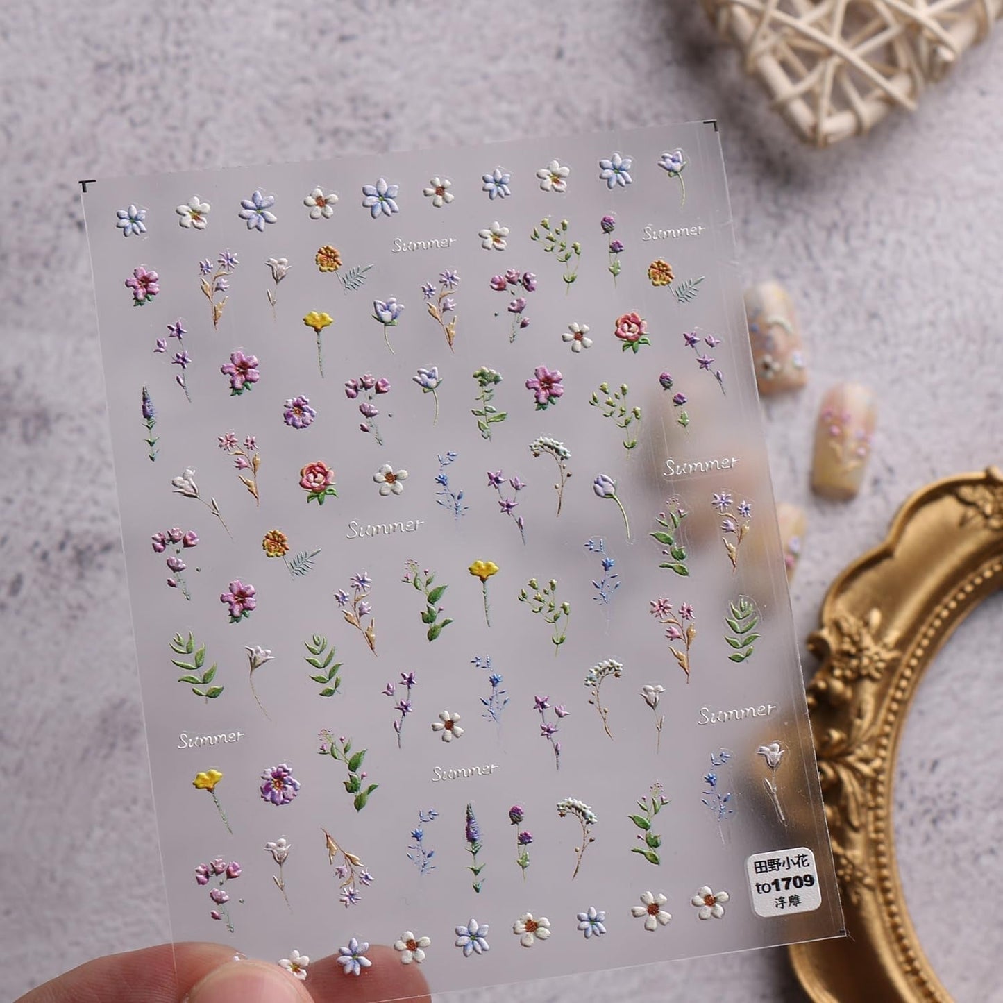 JMEOWIO 3D Nagelsticker Blume Frühling Sommer Floral Nail Art Naklejka Selbstklebend Nagelaufkleber 5D Stereoskopisch Dekoration Nageldesign Zubehör 1 Blatt