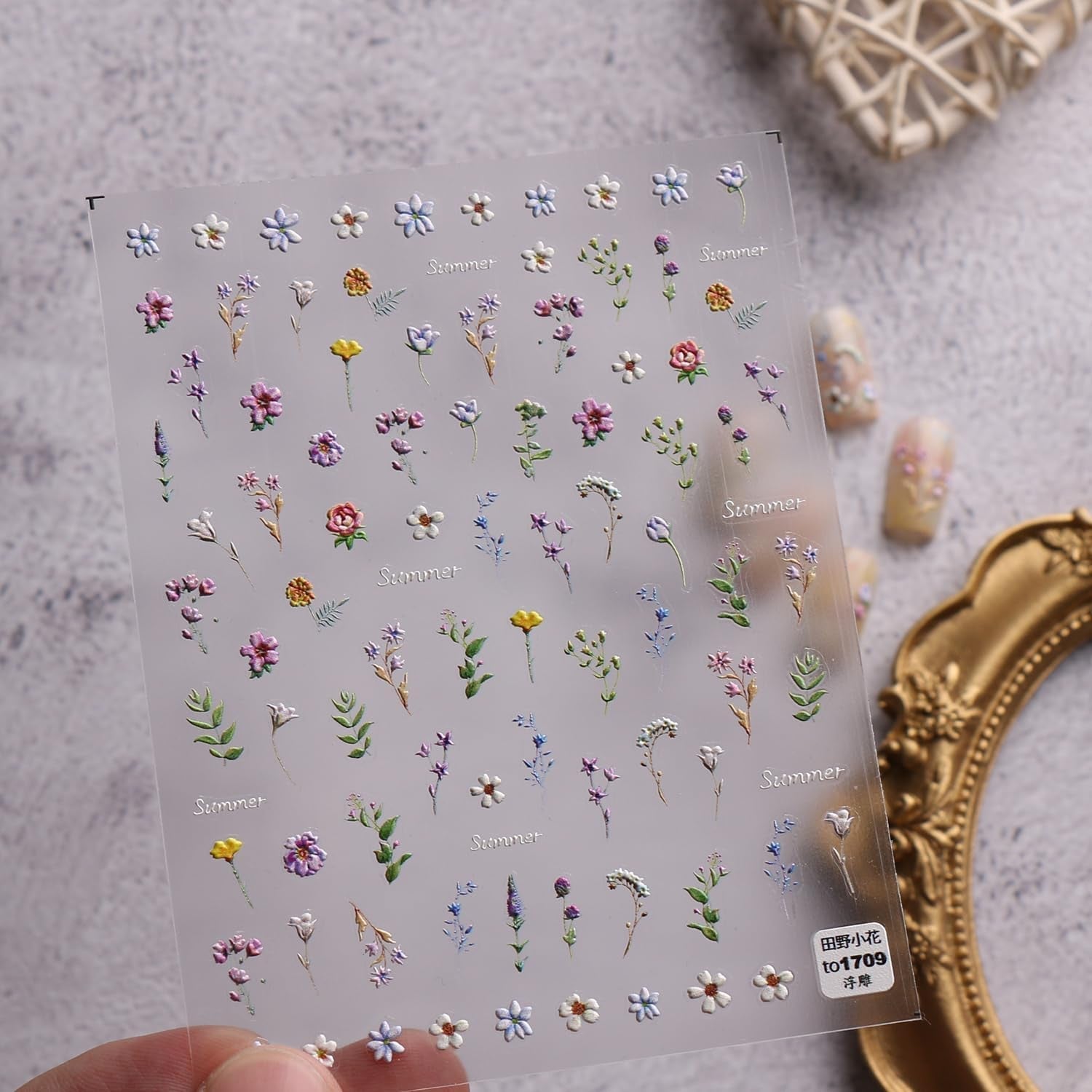 JMEOWIO 3D Nagelsticker Blume Frühling Sommer Floral Nail Art Naklejka Selbstklebend Nagelaufkleber 5D Stereoskopisch Dekoration Nageldesign Zubehör 1 Blatt