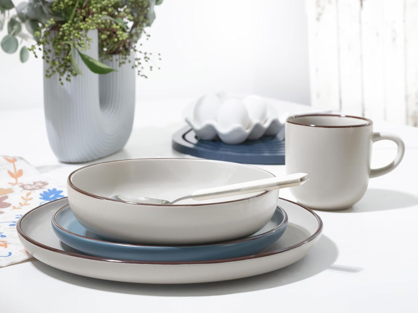CreaTable, 21016, seria Modern Scandic niebiesko-szara, 16-częściowy zestaw naczyń obiadowych, usługa łączenia porcelany, można myć w zmywarce i używać w kuchence mikrofalowej, produkcja wysokiej jakości