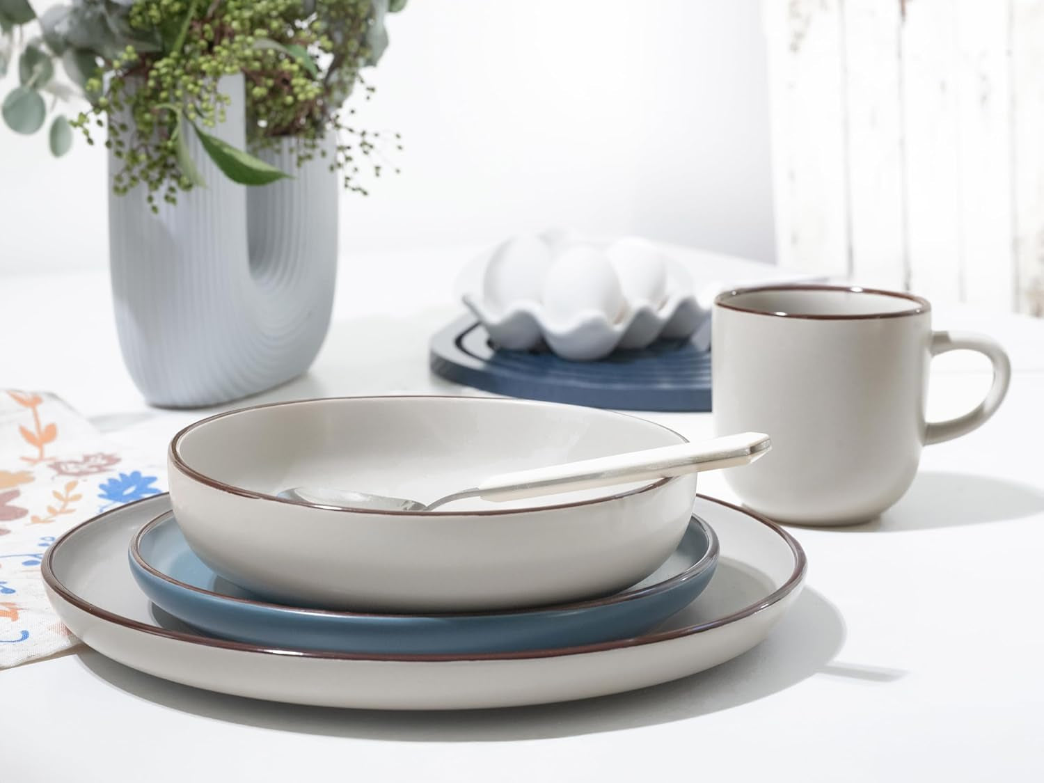 CreaTable, 21016, seria Modern Scandic niebiesko-szara, 16-częściowy zestaw naczyń obiadowych, usługa łączenia porcelany, można myć w zmywarce i używać w kuchence mikrofalowej, produkcja wysokiej jakości
