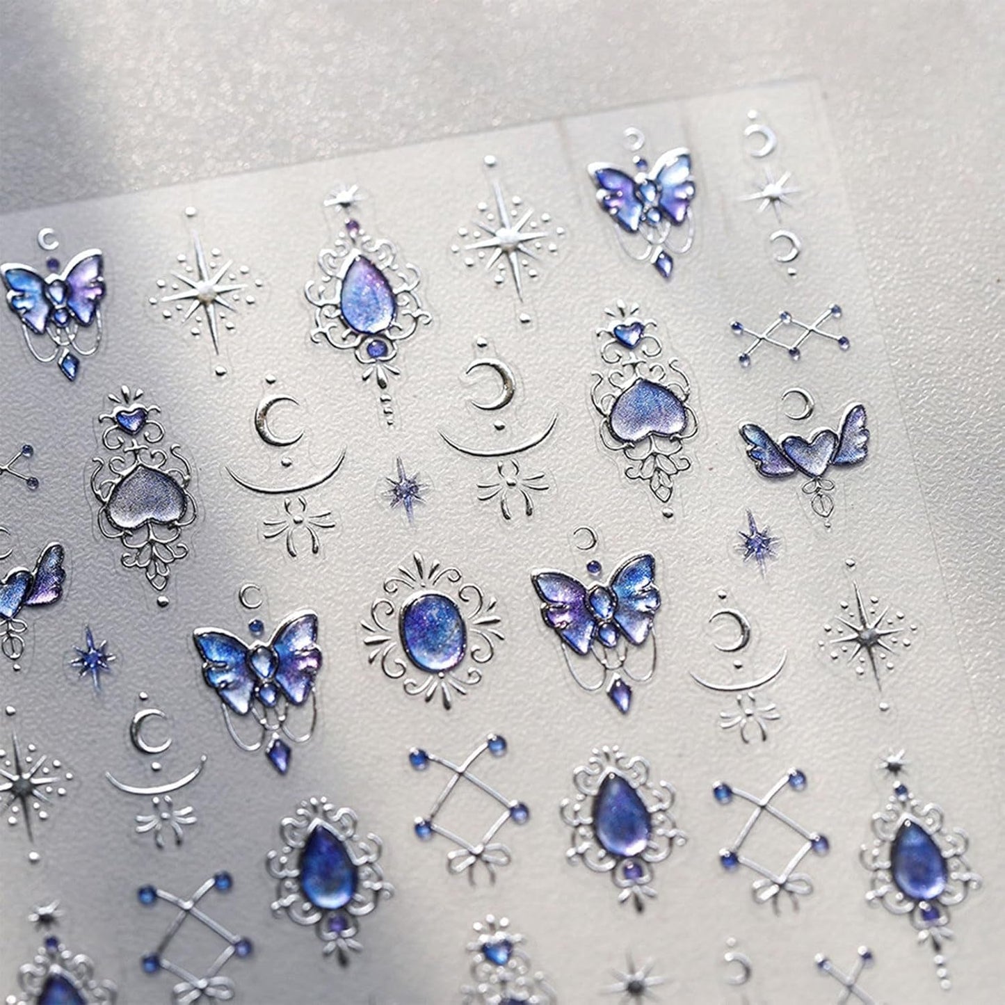 JMEOWIO 3D Nagelsticker Blauer Nail Art Naklejka Selbstklebend Nagelaufkleber 5D Stereoskopisch Mondstern Dekoration Nageldesign Zubehör 1 Blatt
