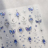 JMEOWIO 3D Nagelsticker Blauer Nail Art Naklejka Selbstklebend Nagelaufkleber 5D Stereoskopisch Mondstern Dekoration Nageldesign Zubehör 1 Blatt