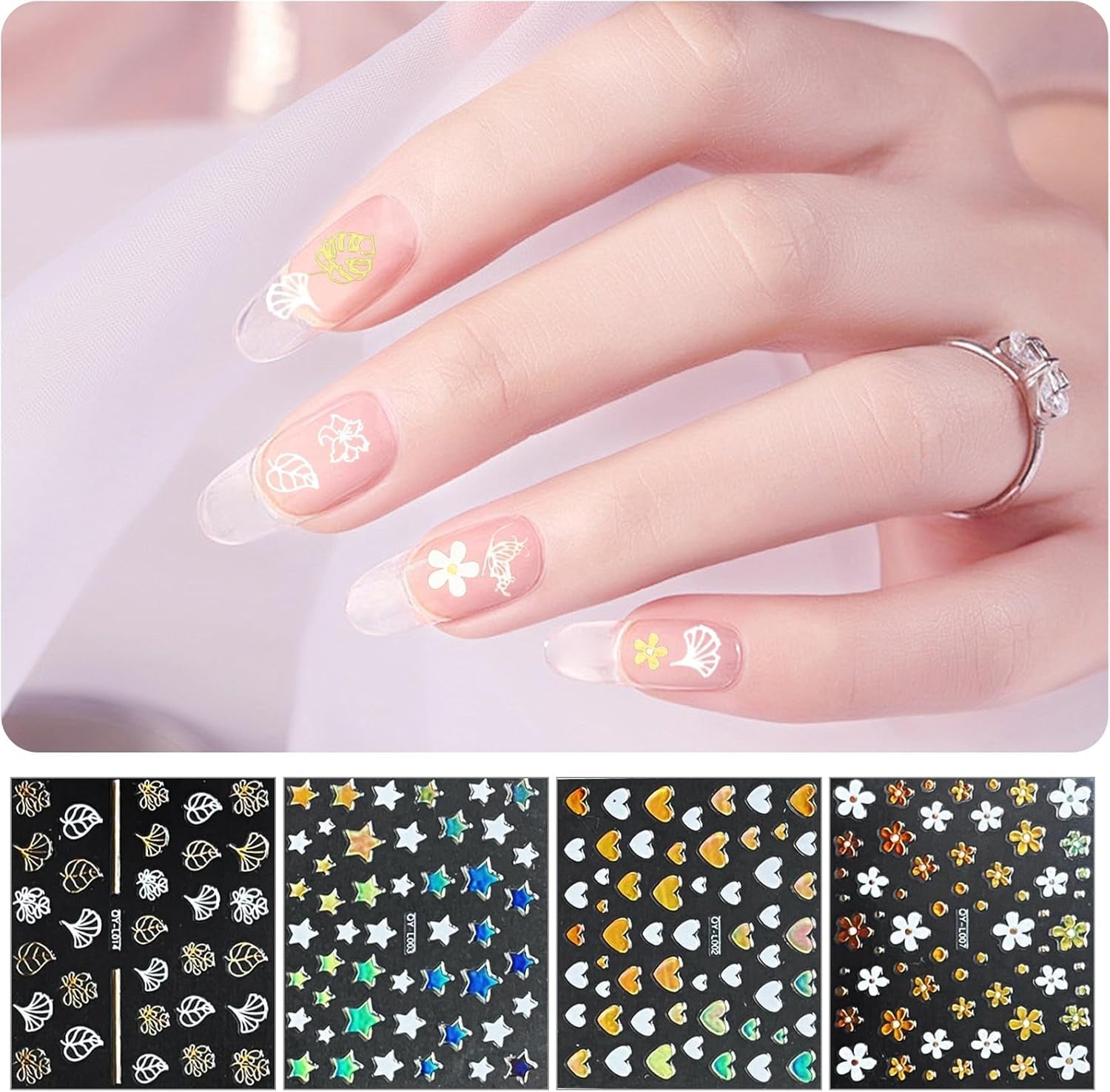 3D Nagelsticker Aurora 30 Blatt Gold Nail Art Naklejka Selbstklebend Nagelaufkleber Holografisches Stern Herz Dekoration Nageldesign Zubehör