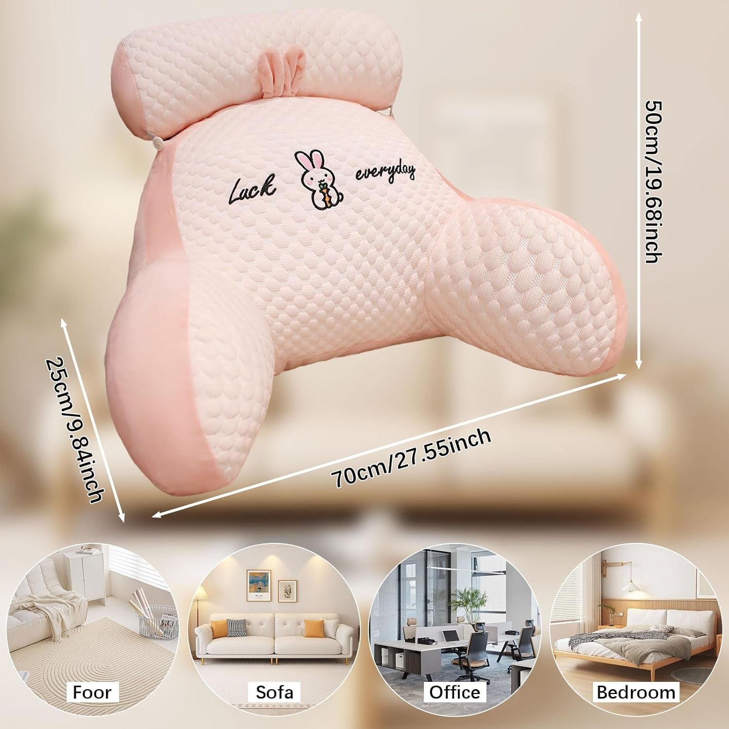 Poduszka do czytania, poduszka na łóżko, bardzo duża poduszka pod plecy dla dorosłych 70x50 cm do czytania z odpinaną rolką pod szyję i ramieniem podtrzymującym, wygodna poduszka do czytania na łóżko i sofę (różowa, bardzo duża)