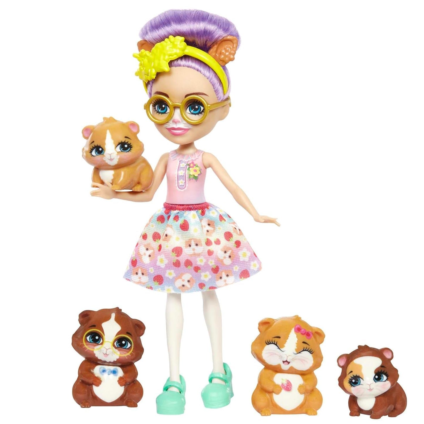 ENCHANTIMALS City Tails Glee Guinea Pig Family – lalki świnek morskich z 4 uroczymi figurkami świnek morskich, dla dzieci w wieku od 4 lat, HHB84
